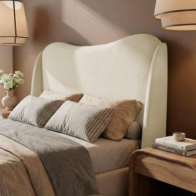 Cabeceira Orgânica Luma Casal na Parede Suede Bege Desk Design