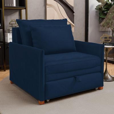 Poltrona Cama Solteiro Zia Retrátil Veludo Azul Marinho Desk Design