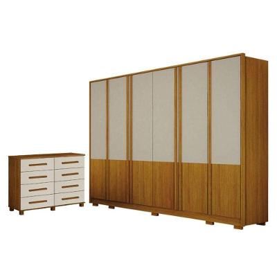 Guarda Roupa Casal Urban 6 Portas com Cômoda San Marino 8 Gavetas Cinamomo Off White Leifer