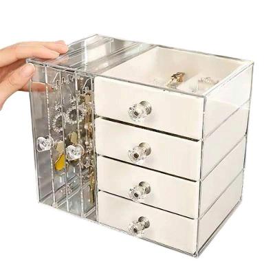 Porta Joias BSL3923 4 Gavetas Acrílico Expositor Brinco Anel Pulseira Bege Leva Pra Casa