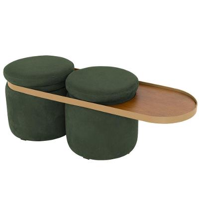 Puff Lynce com Mesa Auxiliar Aro Ouro Fosco Veludo Verde
