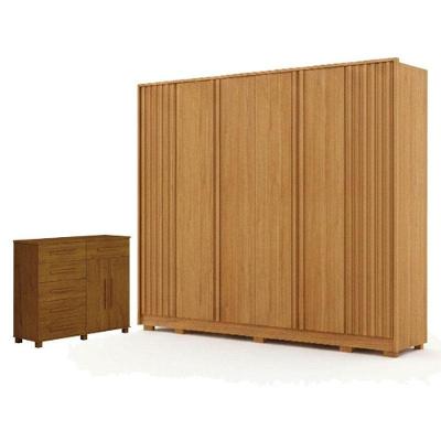 Kit Guarda Roupa Casal Evo 6 Portas de Bater Cômoda São Paulo Cinamomo Leifer