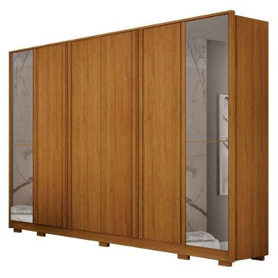 Guarda Roupa Casal Ares 6 Portas com Espelho 6 Gavetas Cinamomo Leifer Móveis