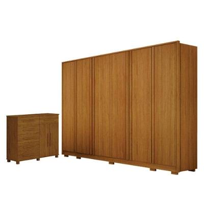 Guarda Roupa Casal Ares 6 Portas de Bater com Cômoda São Paulo MDF-MDP Cinamomo Leifer