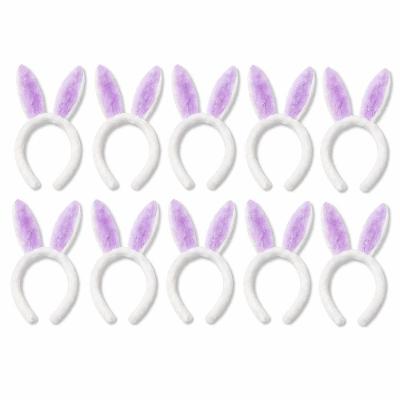 Kit 10 Tiaras de Coelho de Pelúcia Orelhas Felpudas Branca e Lilás Extra Festas