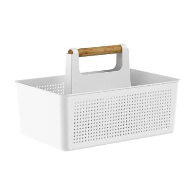 Organizador para Lavanderia Multiuso Flow 8L Polipropileno Alça Bambu Branco Ou