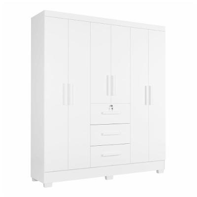 Guarda Roupa Casal Tami 6 Portas de Bater 3 Gavetas MDP Branco J&A Móveis