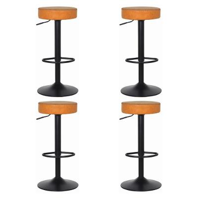 Kit 4 Banquetas Giratórias Viena PU Base Aço sem Encosto Ajustável Caramelo Cadeiras Inc