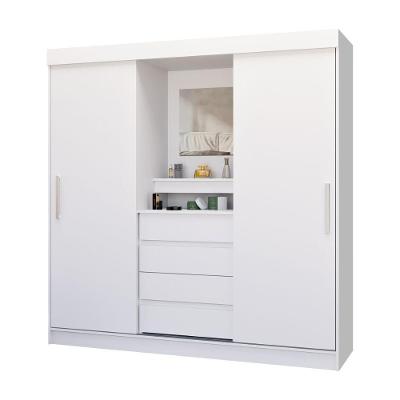 Guarda Roupa Casal Raissa 2 Portas com Espelho 4 Gavetas MDP Branco