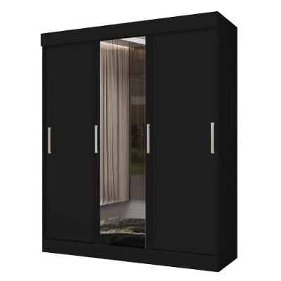 Guarda Roupa Casal Sami 3 Portas de Correr com Espelho MDP Preto