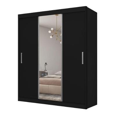 Guarda Roupa Casal Duda 3 Portas de Correr 4 Gavetas MDP Preto J&A Móveis