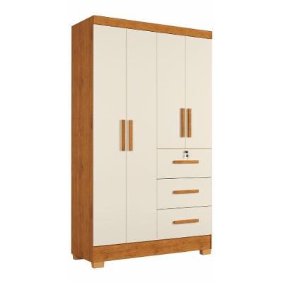 Guarda Roupa Solteiro Tami 4 Portas de Bater 3 Gavetas MDP Nature-Off