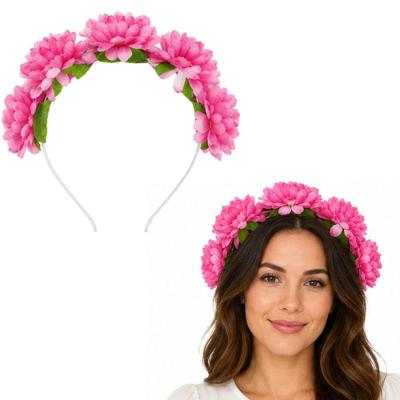 Tiara Floral Extra Festas com Flores Artificiais Tamanho Único Pink