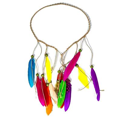 Tiara Hippie Indígena de Penas Coloridas Marrom Extra Festas