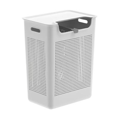 Cesto de Roupa Flow 50L Tampa Duplo Compartimento Lavanderia Branco Ou