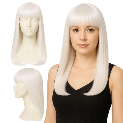 Peruca Longa Lisa Sintética 60cm para Cosplays Branca Extra Festas