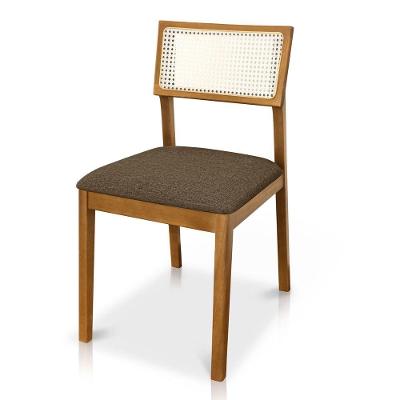 Cadeira Millie Madeira Maciça Estofada em Linho Marrom Desk Design
