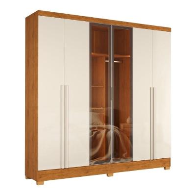 Guarda Roupa Casal Reflecta 6 Portas de Bater 4 Gavetas LED Natura-Off