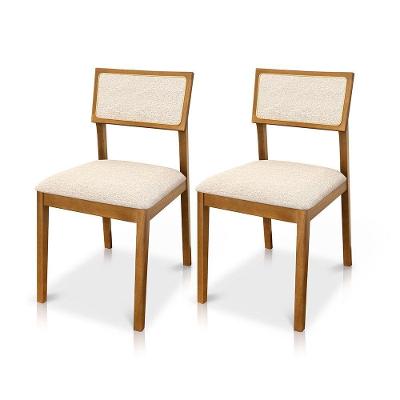 Kit 02 Cadeiras Millie Madeira Maciça Estofadas em Linho Bege Desk Design