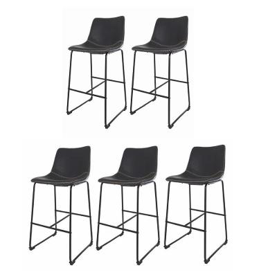 Kit 5 Banquetas Altas Munich Vintage Couro Sintético com Encosto Ajustável Preto Cadeiras Inc