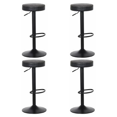 Kit 4 Banquetas Giratórias Viena PU Base Aço sem Encosto Ajustável Preto Cadeiras Inc