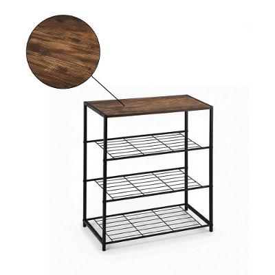 Sapateira BSL3899 4 Andares de Ferro e MDF Modular Empilhável Marrom Braslu