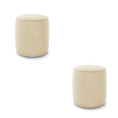 Puff Redondo Orgânico para Sala Kit 2 Malu Assento Espuma Suede Bege D'Rossi