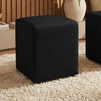 Puff Sala Decorativo Lucca Quadrado Espuma Couro Sintético Preto Base Fixa D'Rossi