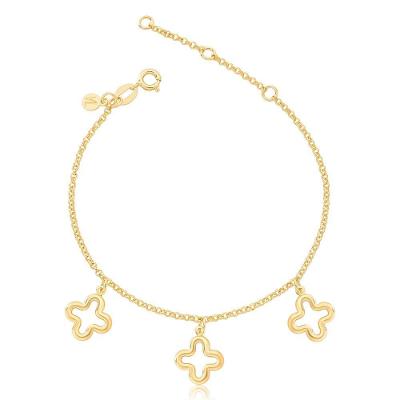 Pulseira Revestida em Ouro Metal com Revestimento em Ouro com Pingentes de Trevo Feminina