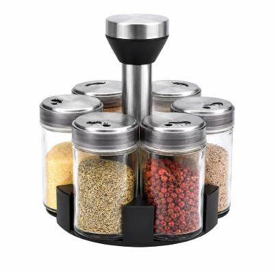 Porta Temperos Giratório Vidro e Inox 6 Potes Base 360 graus  Tampas Dosadoras