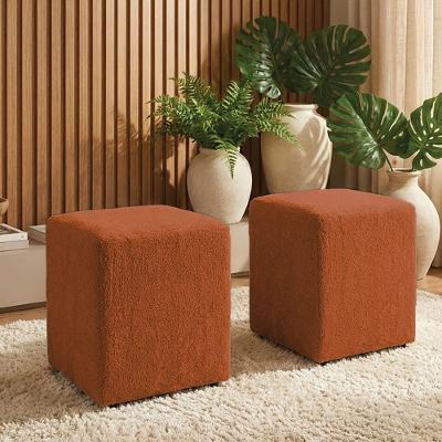 Puff Sala Decorativo Kit 2 Lucca Quadrado Assento Espuma Boucle Terracota D'Rossi