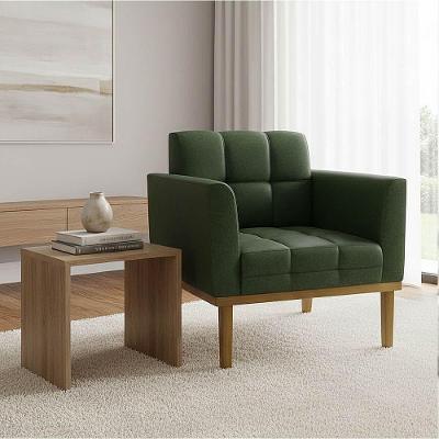 Poltrona Elisa Decorativa Sintético PU Verde Base Madeira D'Rossi