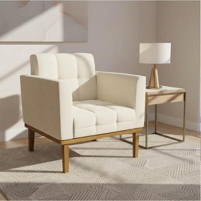 Poltrona Elisa Decorativa Veludo Cotelê Base Madeira Off White D'Rossi