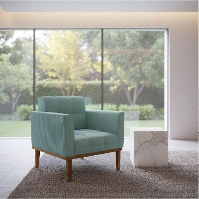 Poltrona Elisa Decorativa Veludo Cotelê Menta Base Madeira Castanho D'Rossi