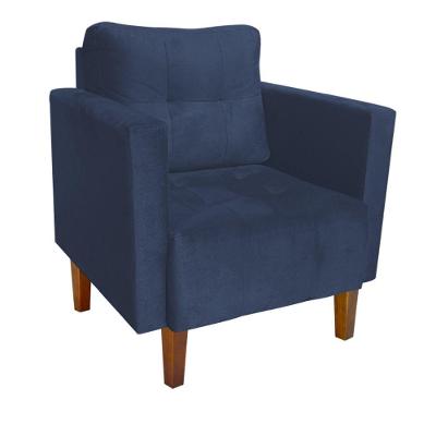 Poltrona Decorativa Livia Pé Madeira Suede Azul Marinho D'Rossi