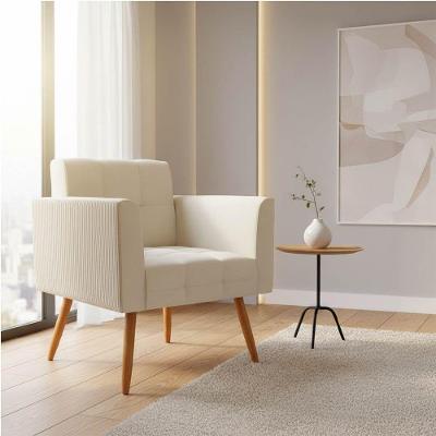 Poltrona Elisa Decorativa Veludo Cotelê Pé Palito Off White D'Rossi