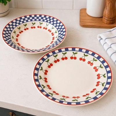 Pratos Rasos e Fundos Jardim Cerejas Jogo 4 Peças Cerâmica Branco Donna