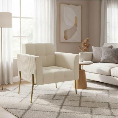 Poltrona Elisa Decorativa Veludo Cotelê Pés Dourados Off White D'Rossi