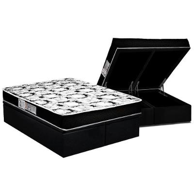 Cama Box Baú King: Colchão Espuma D45 Luckspuma Gran Luck + Base Crc Suede Black(193X203)