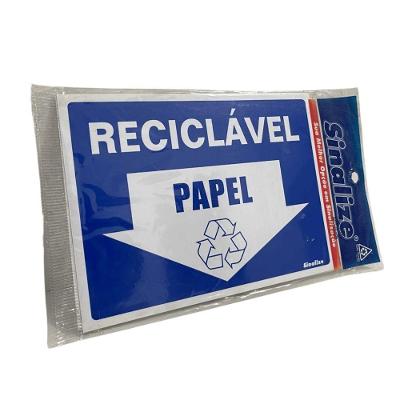 Placa de Sinalização Lixo Reciclável Papel 15x20cm Sinalize
