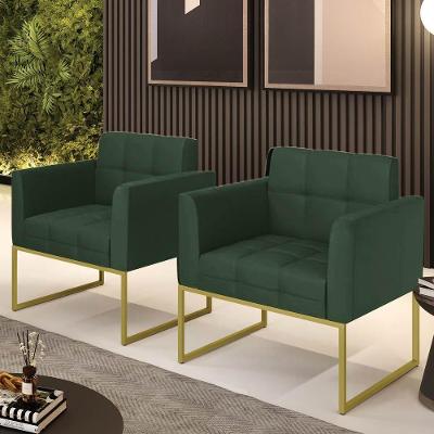 Poltrona Elisa Decorativa Sintético PU Base Dourada Verde D'Rossi