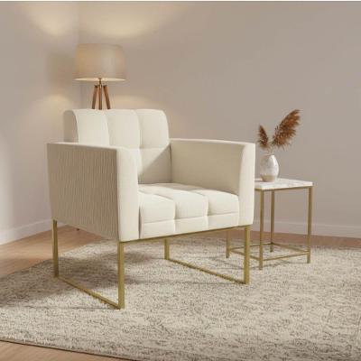 Poltrona Elisa Decorativa Veludo Cotelê Base Dourada Off White D'Rossi