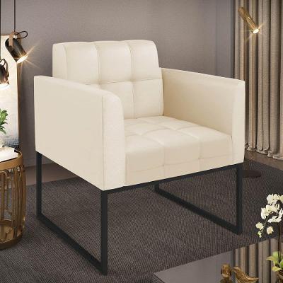 Poltrona Elisa Decorativa Sintético PU Base Industrial Bege D'Rossi