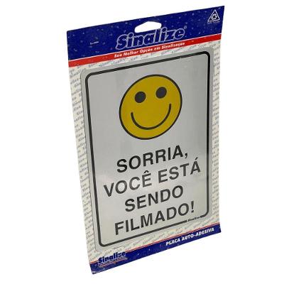 Placa de Sinalização Sorria Você Está Sendo Filmado 16x23cm Sinalize