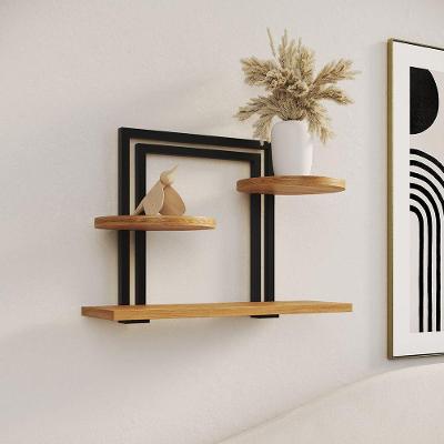 Nicho Decorativo Bali Industrial Ferro e MDF 46cm Preto com Tampo Freijo UP Home