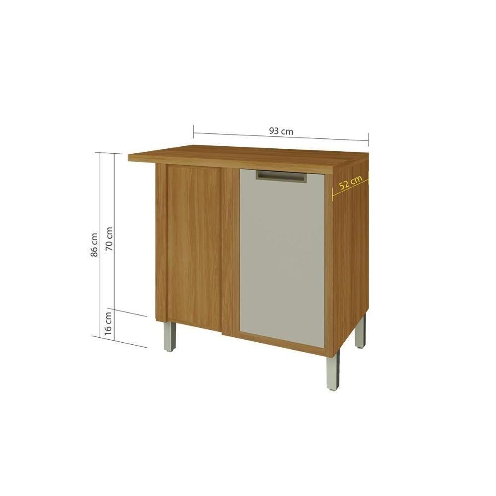 Balcão de Cozinha Canto reto Imperatriz 1 Porta c/ Tampo 93cm Freijo/Off White - Nesher - 2