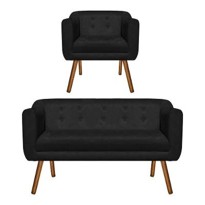 Sofá Julia Namoradeira e Poltrona 3 Lugares Suede Preto MV Estofados