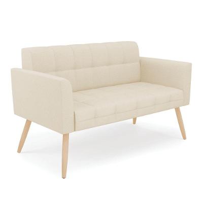 Sofá Namoradeira Elisa 2 Lugares 112CM Bege Linho Pés Palito Natural