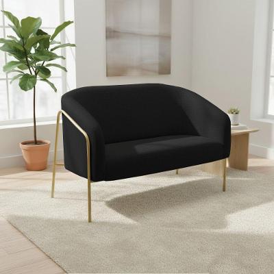 Sofá Namoradeira Stella 2 Lugares 120CM Preto Linho Base Industrial Dourada D'Rossi