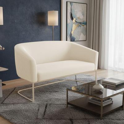 Sofá Namoradeira Stella 2 Lugares 120CM Bege Veludo Cotelê Base Industrial Dmov